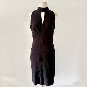 WHBM Mock Neck Peephole Black Instantly Slimming Dress Sheath Women's Size 10 L